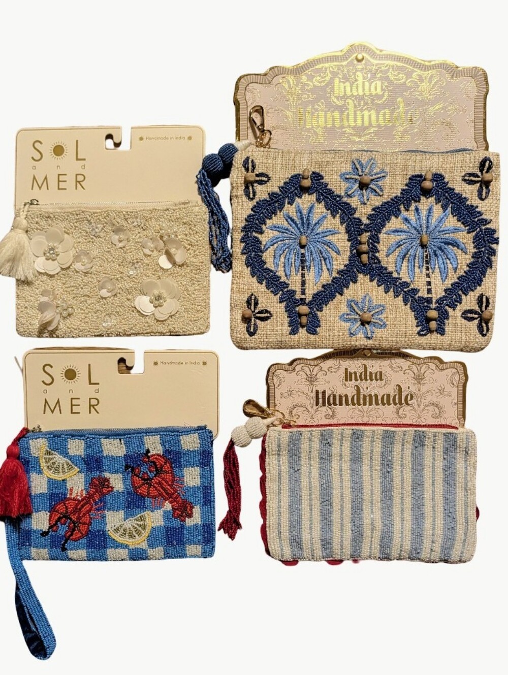 Wandering Moon & Sol and Mer Hand Beaded Bags 4pc Lot